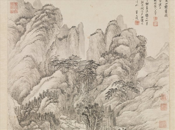 清王翬倣王蒙夏山讀書圖　軸