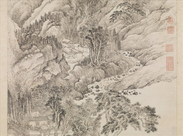 清王翬倣王蒙夏山讀書圖　軸