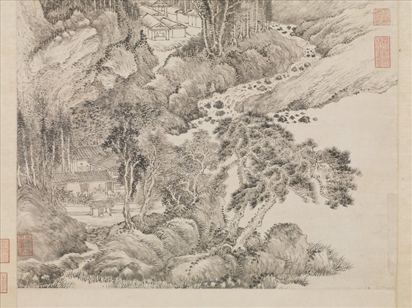 清王翬倣王蒙夏山讀書圖　軸