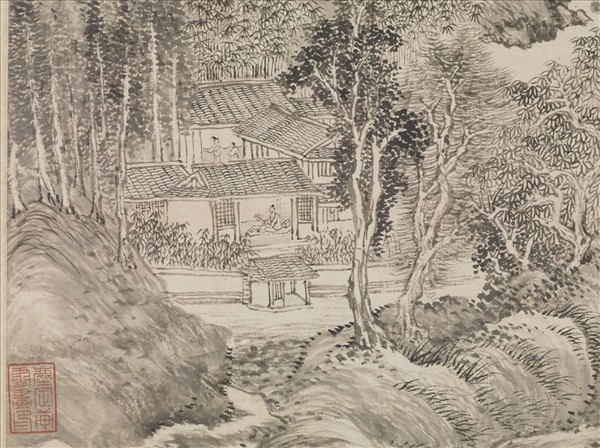 清王翬倣王蒙夏山讀書圖　軸