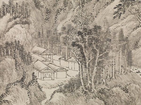 清王翬倣王蒙夏山讀書圖　軸