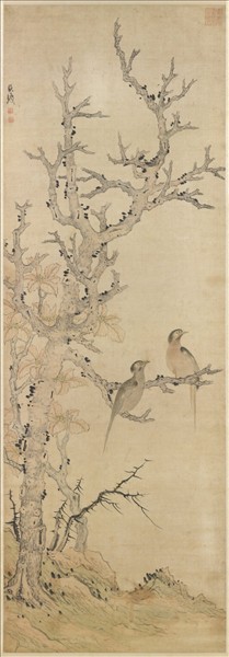 明陳洪綬古木雙鳩圖　軸