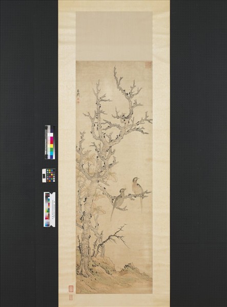 明陳洪綬古木雙鳩圖　軸