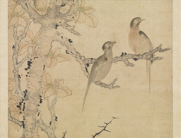 明陳洪綬古木雙鳩圖　軸