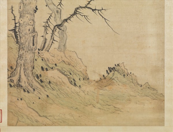 明陳洪綬古木雙鳩圖　軸