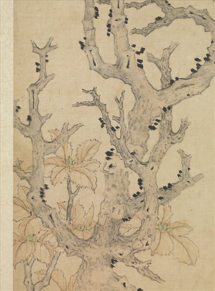 明陳洪綬古木雙鳩圖　軸