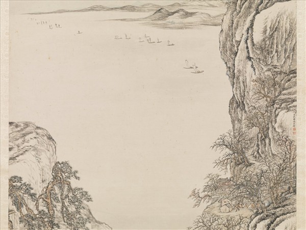 清錢維城畫江閣遠帆　軸