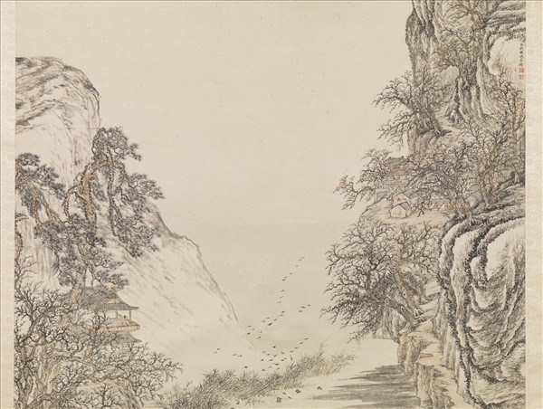 清錢維城畫江閣遠帆　軸