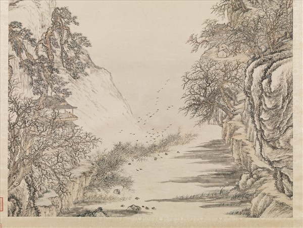 清錢維城畫江閣遠帆　軸