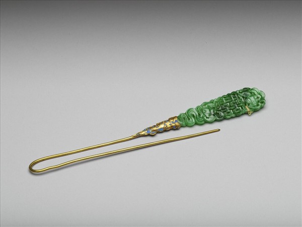 金嵌翠玉囍字針