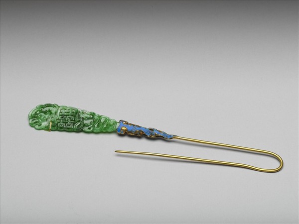 金嵌翠玉囍字針