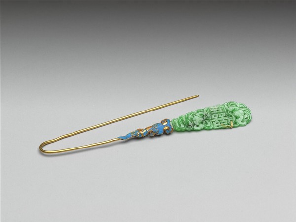 金嵌翠玉囍字針