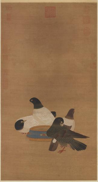 明宣宗畫金盆鵓鴿　軸