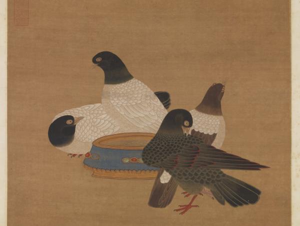 明宣宗畫金盆鵓鴿　軸