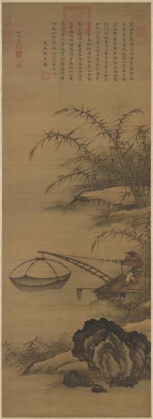 明倪端捕魚圖　軸
