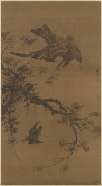 明林良秋鷹　軸