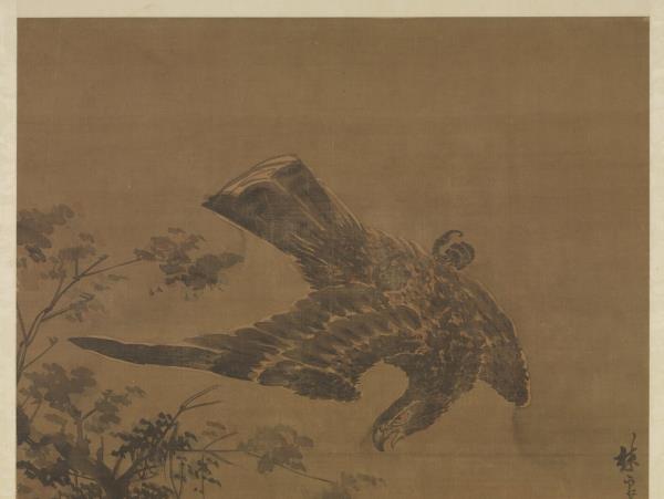 明林良秋鷹　軸