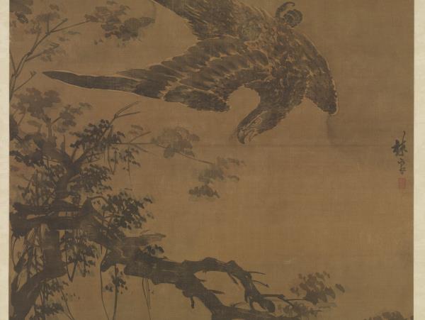 明林良秋鷹　軸