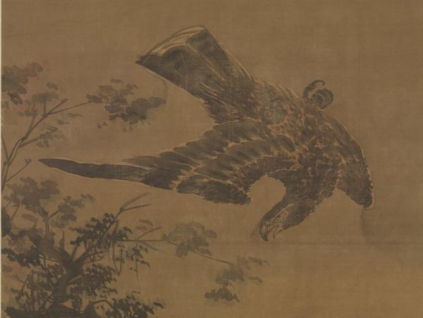 明林良秋鷹　軸