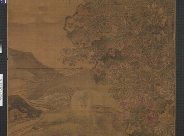 明陶成菊花雙兔圖　軸