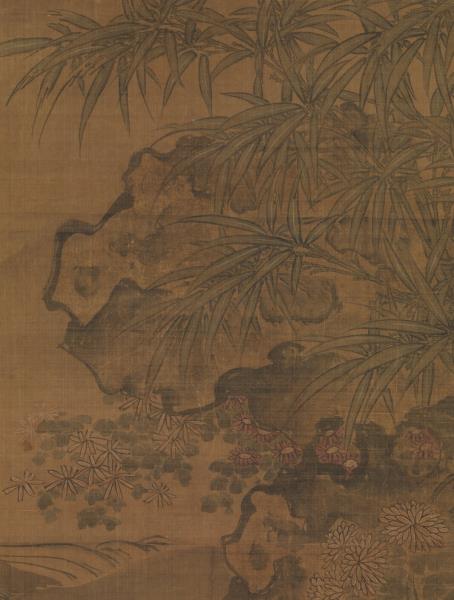 明陶成菊花雙兔圖　軸