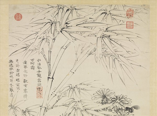 明陶成菊石戲貓圖　軸