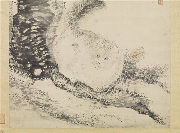 明陶成菊石戲貓圖　軸