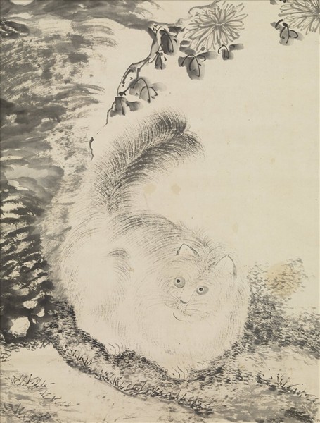 明陶成菊石戲貓圖　軸