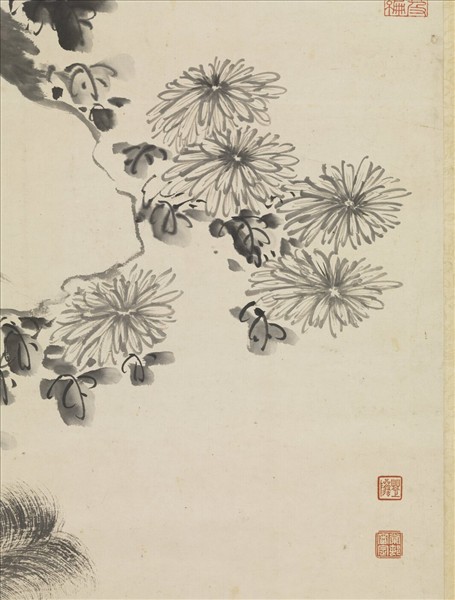 明陶成菊石戲貓圖　軸