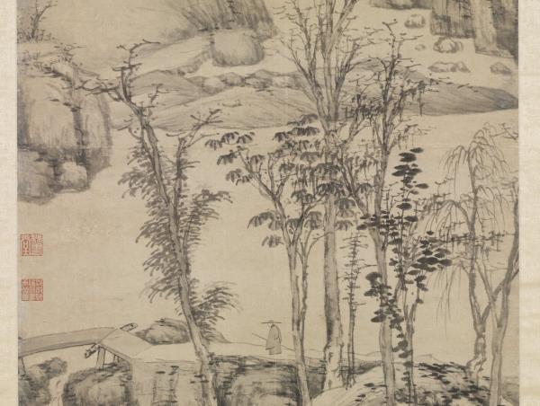 明沈周策杖圖　軸