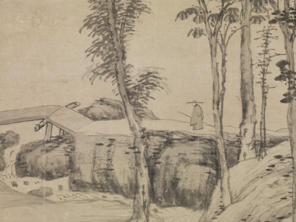 明沈周策杖圖　軸