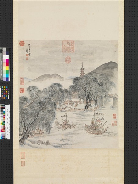 明張宏競渡圖　軸