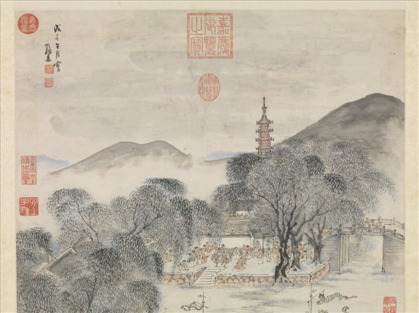 明張宏競渡圖　軸