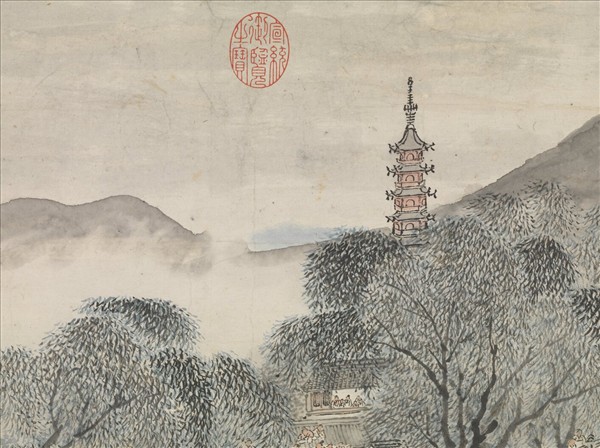 明張宏競渡圖　軸