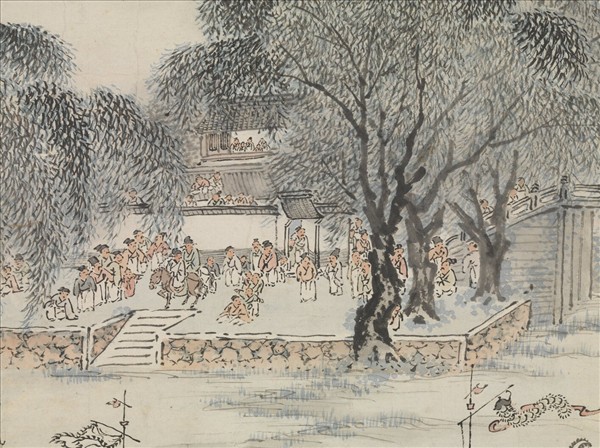 明張宏競渡圖　軸