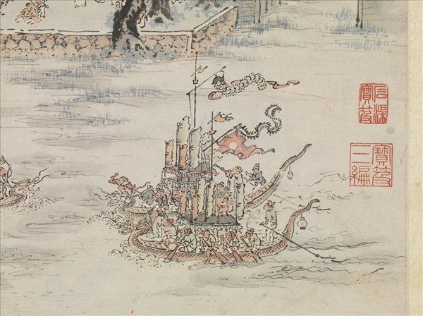 明張宏競渡圖　軸