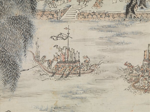 明張宏競渡圖　軸