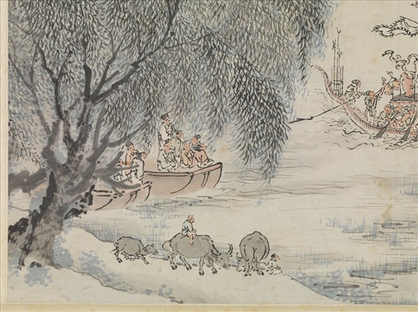 明張宏競渡圖　軸