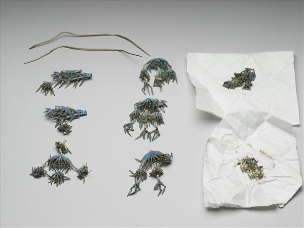 銀鍍金點翠竹葉簪