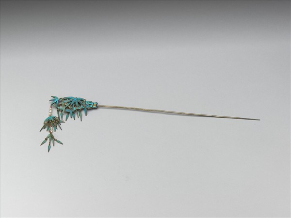 銀鍍金點翠竹葉簪