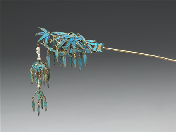 銀鍍金點翠竹葉簪