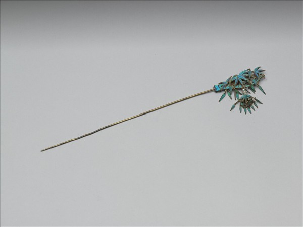 銀鍍金點翠竹葉簪