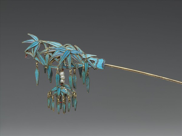 銀鍍金點翠竹葉簪