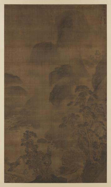 明周龍松林冥思　軸