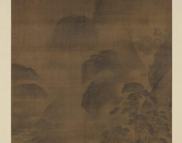 明周龍松林冥思　軸