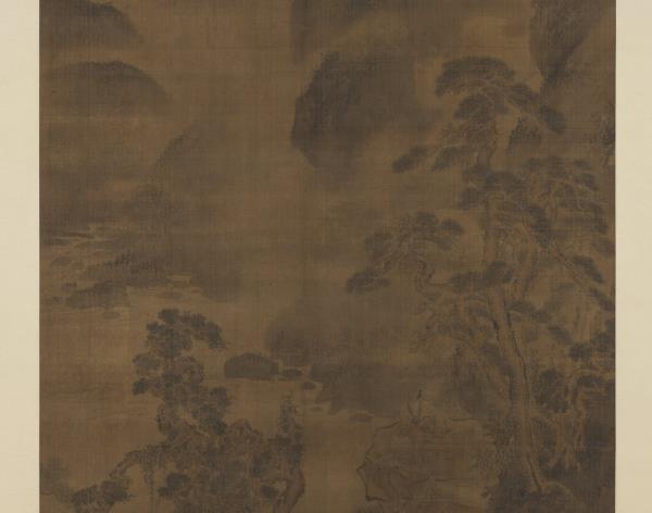 明周龍松林冥思　軸