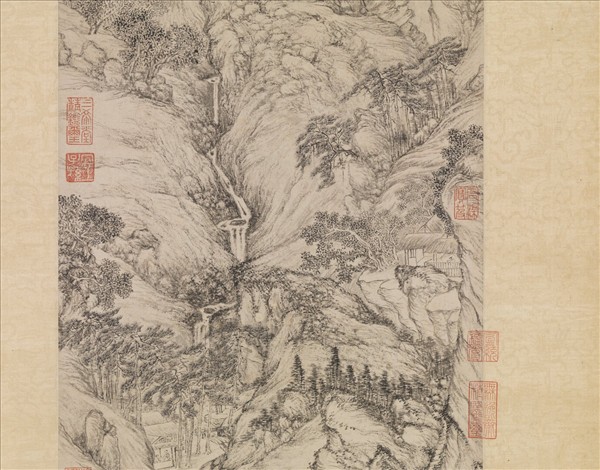 明文徵明倣王蒙山水　軸