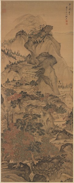 明關思秋林聽泉　軸