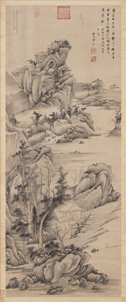 明程嘉燧秋溪疊嶂　軸