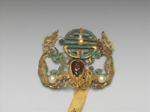 金點翠嵌珠寶福壽面簪